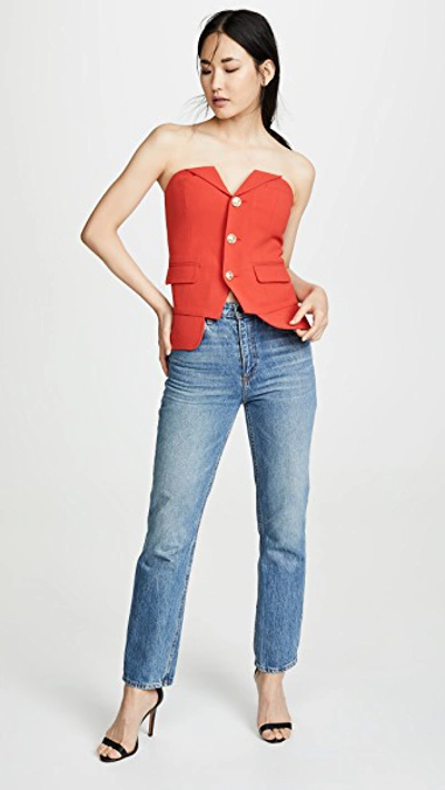 Laveer Button Up Bustier Top In Red