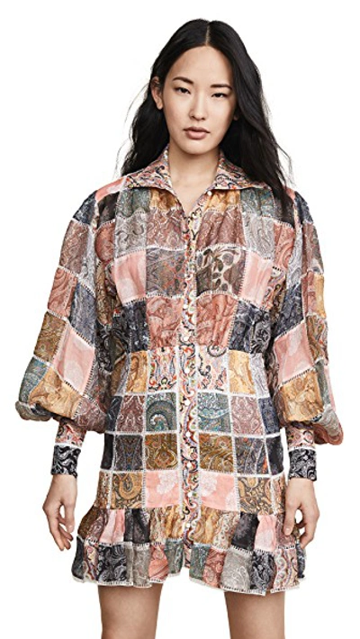 Shop Zimmermann Ninety-six Patch Mini Dress In Patchwork Paisley