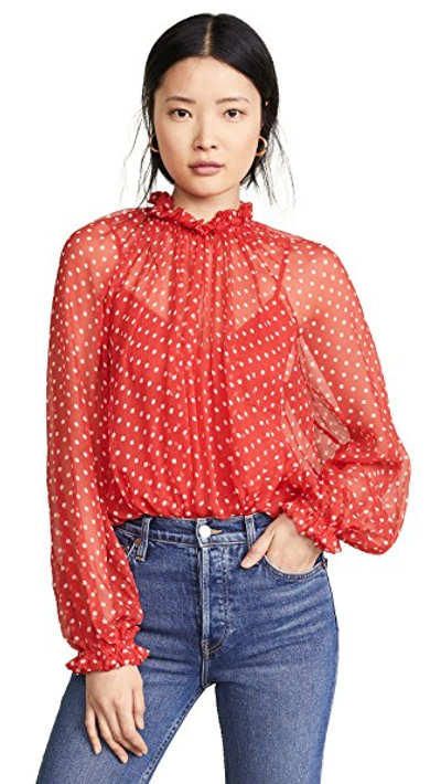 Shop Zimmermann Ninety-six Swing Top In Crimson/pearl Dot