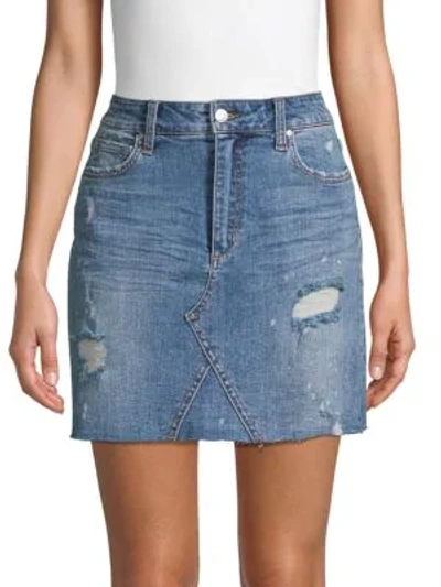 Shop Joe's Jeans Distressed Denim Mini Skirt In Light Blue