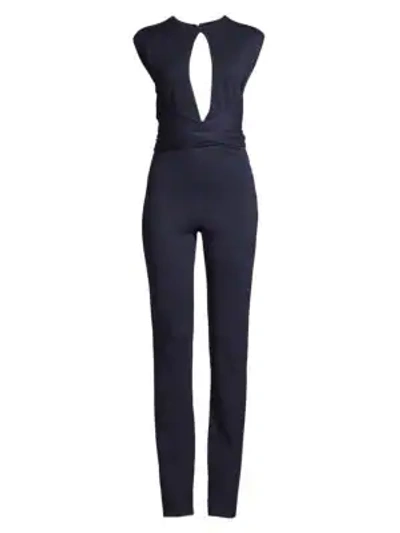 Shop Victor Glemaud Keyhole Front Wool Slim Leg Jumpsuit In Navy