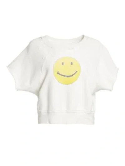 Shop Re/done The Raw Short Sleeve Smiley Sweatshirt In Off White