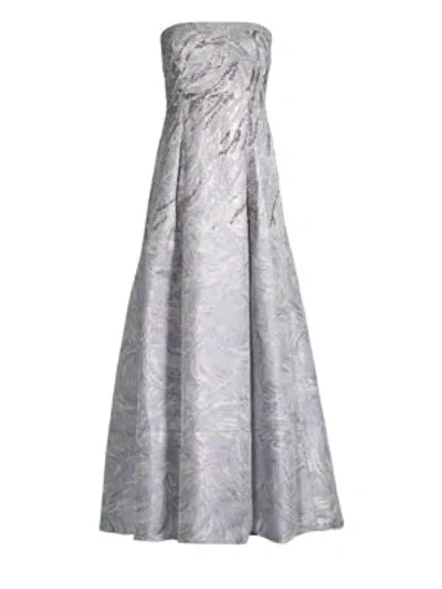 Shop Aidan Mattox Embellished Jacquard Strapless Gown In Ice Perry