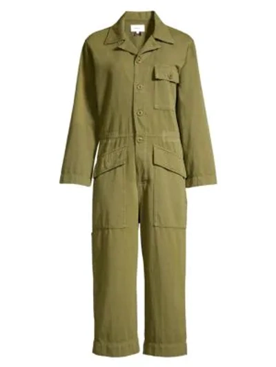 Shop Current Elliott The Richland Linen-blend Jumpsuit In Army Green