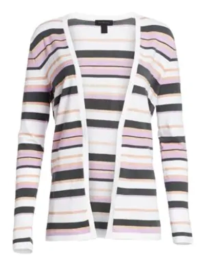 Shop Saks Fifth Avenue Women's Collection Viscose Elite Open Front Striped Cardigan In Iced Purple