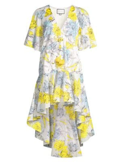Shop Alexis Idella Floral High-low Flounce Dress In Garden Blue
