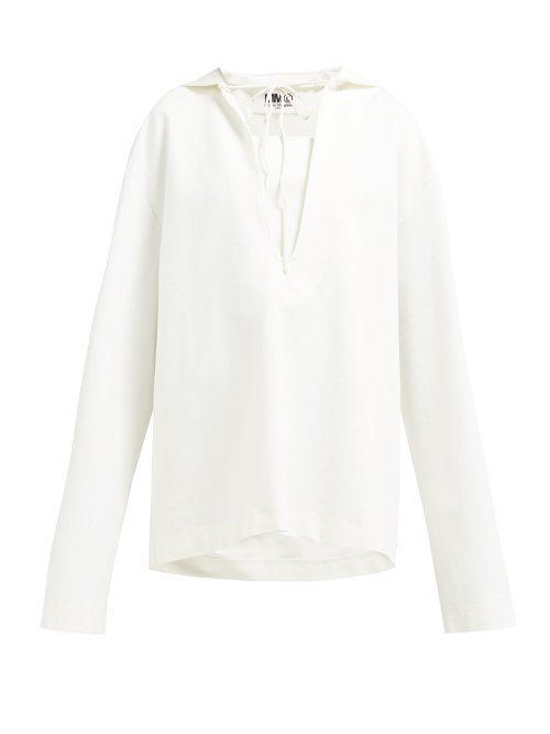 Mm6 Maison Margiela Hooded Cotton-Blend Sweatshirt In Cream | ModeSens