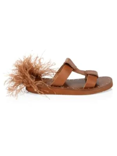 Shop Valentino Soul Feathers Convertible Leather Sandals In Tan