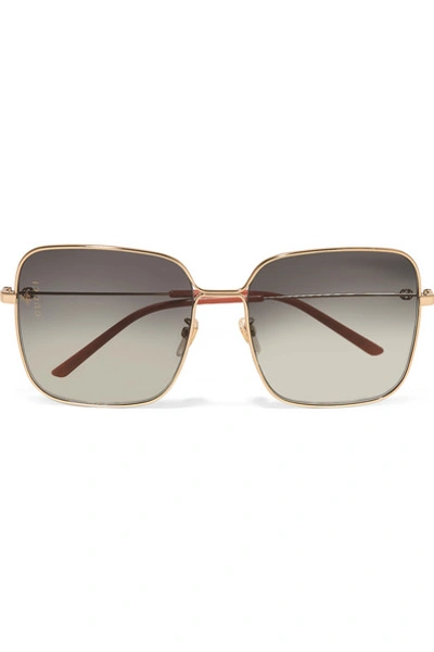 Shop Gucci Oversized Square-frame Gold-tone Sunglasses In Gray