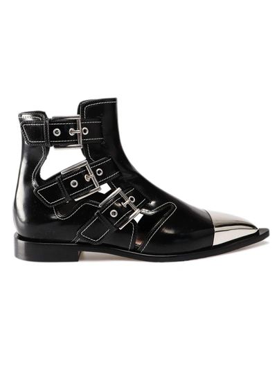 Shop Alexander Mcqueen Buckled Boots In Black/ivory/silver