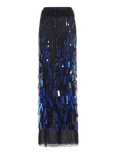 Shop Prada Embellished Chiffon Long Skirt In Navy