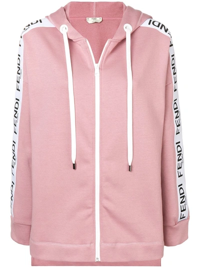 Shop Fendi Logo Zipped Hoodie - Pink