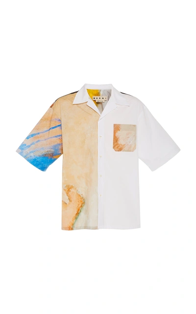 Shop Marni Printed Cotton-poplin Shirt In White