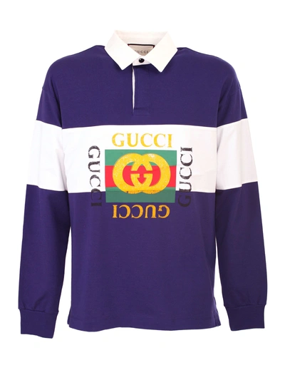 Shop Gucci Polo Rugby With Vintage Logo In Celeste