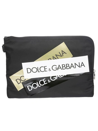 Shop Dolce & Gabbana Multiple Logo Stripe Clutch In Black