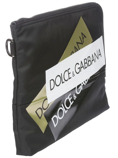 Shop Dolce & Gabbana Multiple Logo Stripe Clutch In Black