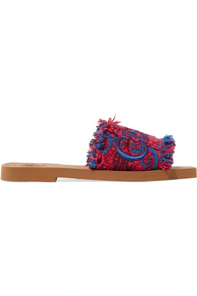 Shop Chloé Woody Logo-embroidered Jacquard Slides In Red