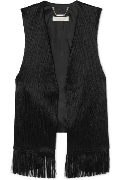 Shop Chloé Fringed Crushed-velvet Vest In Black