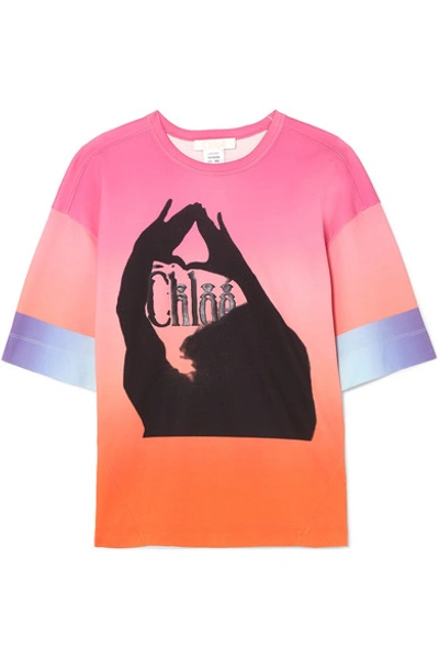Shop Chloé Oversized Printed Ombré Mercerized Cotton-jersey T-shirt In Pink