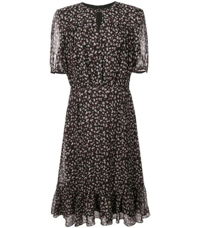 Shop Altuzarra Floral Midi Dress With Slit And Belt In Black Multi