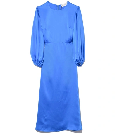 Shop Mansur Gavriel Silk Charmeuse Voluminous Sleeve Dress In Royal In Blue