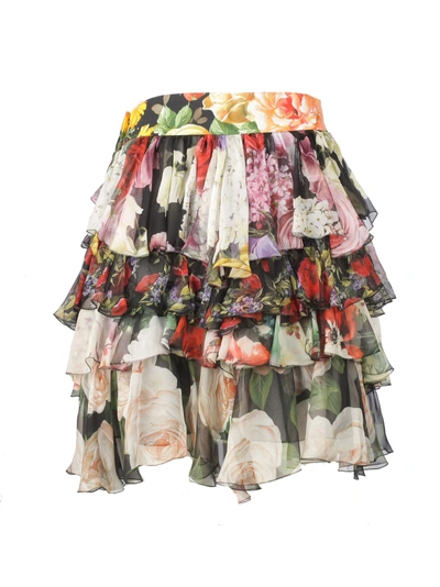 Shop Dolce & Gabbana Short Floral Ruffled Skirt In Black