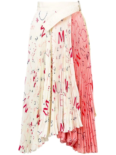 Shop Moncler Asymmetric Printed Pleated Skirt - Neutrals
