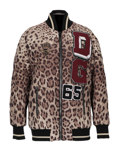 Shop Dolce & Gabbana Synthetic Down Jackets In Khaki