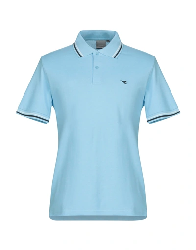 Shop Diadora Man Polo Shirt Turquoise Size S Cotton In Blue