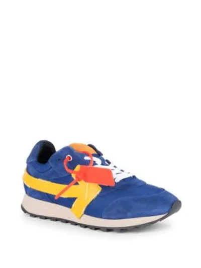 Shop Off-white Arrow Suede Running Sneakers In Blue Yellow