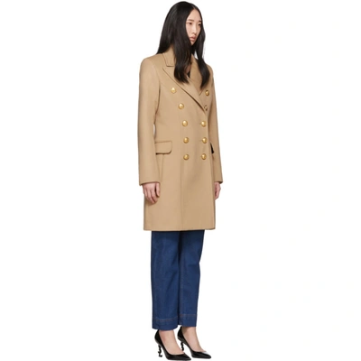 Shop Balmain Beige Double-breasted Button Coat In 8fa Camel