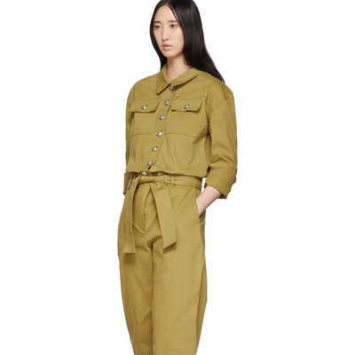 Shop Balmain Tan Denim Jumpsuit In 8fa Camel