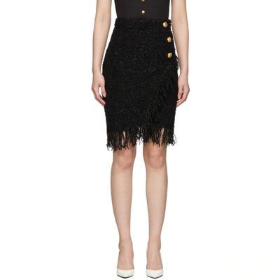 Shop Balmain Black Three-button Wrap Skirt In 0pa Black