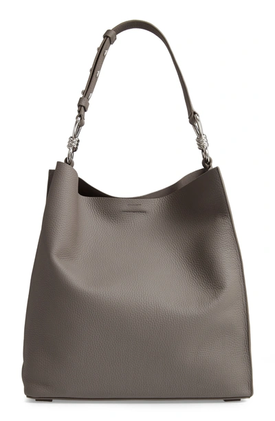 Shop Allsaints Captain North/south Leather Tote - Grey In Storm Grey