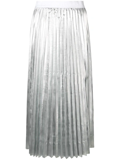 Shop P.a.r.o.s.h Pleated Midi Skirt In Silver