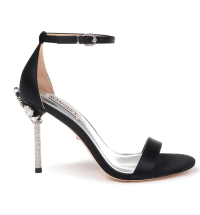 Shop Badgley Mischka Vicia Crystal Embellished Heel Sandal In Black Satin