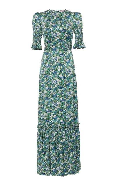 Shop The Vampire's Wife Floral-print Silk-satin Maxi Dress In Green