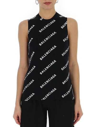 Shop Balenciaga Logo Knit Top In Black