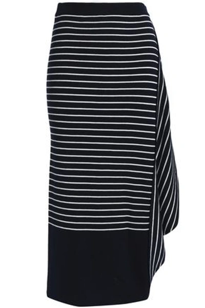 Shop Jw Anderson J.w.anderson Woman Infinity Draped Striped Wool Midi Skirt Navy