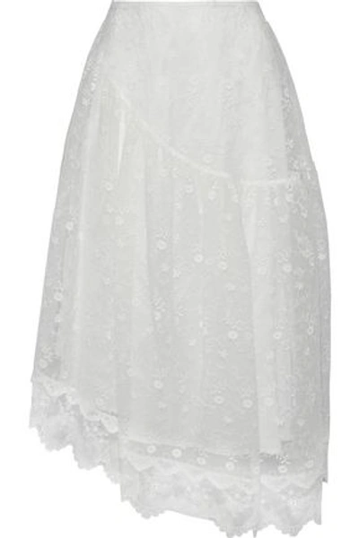 Shop Simone Rocha Woman Embroidered Tulle Midi Skirt Ivory