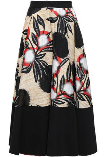 Shop Roksanda Woman Floral-print Silk-blend Jacquard Midi Skirt Sage Green
