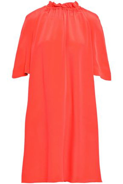 Shop Roksanda Woman Ruffle-trimmed Silk-crepe Dress Coral
