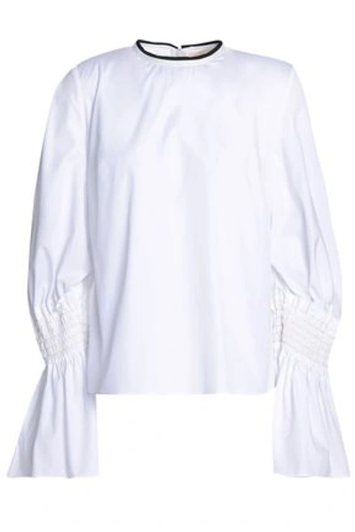 Shop Roksanda Shirred Cotton-poplin Blouse In White