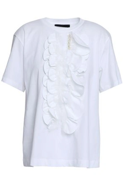 Shop Simone Rocha Woman Ruffled Embellished Cotton-jersey T-shirt White