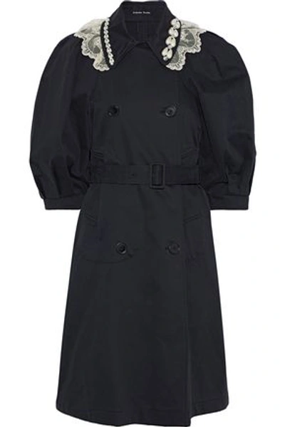 Shop Simone Rocha Woman Double-breasted Embellished Cotton-blend Gabardine Coat Black