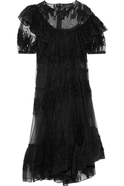 Shop Simone Rocha Woman Tinsel-appliquéd Ruffled Tulle Dress Black