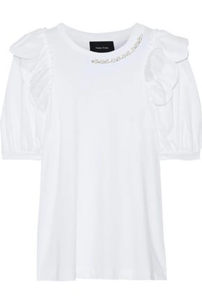Shop Simone Rocha Woman Ruffled Embellished Cotton-jersey Top White