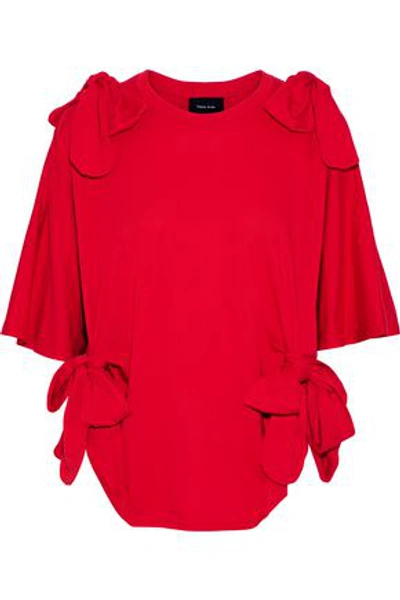 Shop Simone Rocha Woman Oversized Bow-embellished Cotton-jersey T-shirt Red