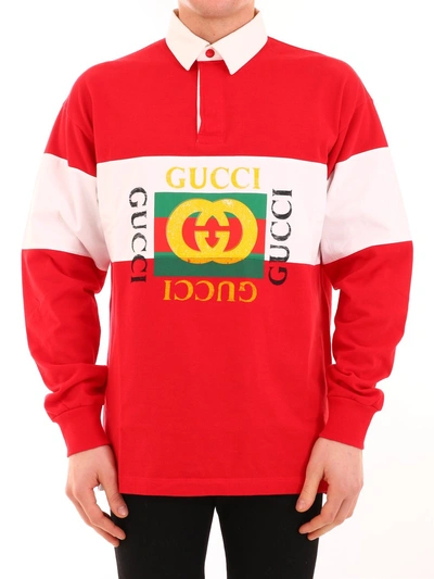 Shop Gucci Logo Rugby Polo Shirt In Multi