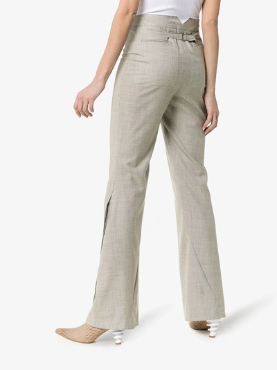 Shop Wright Le Chapelain High-waisted Wide Leg Wool Trousers In Grey